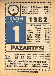 1 Kasım 1982 Takvim Yaprağı - Doğum Günü Hediyesi EFMN15990 - Gökçekoleksiyon