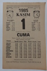 1 Kasım 1985 Takvim Yaprağı - Doğum Günü Hediyesi EFM(N)6677 - Gökçekoleksiyon