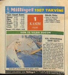 1 Kasım 1987 Takvim Yaprağı - Doğum Günü Hediyesi EFM(N)11931 - Gökçekoleksiyon