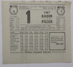1 Kasım 1987 Takvim Yaprağı - Doğum Günü Hediyesi EFM(N)7140 - Gökçekoleksiyon