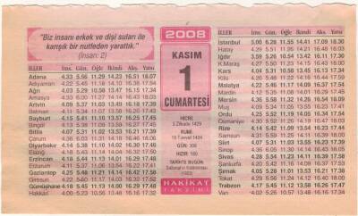 1 Kasım 2008 Takvim Yaprağı EFM(N)3885 - 2