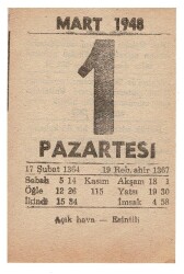 1 Mart 1948 Takvim Yaprağı EFM915 - 1