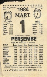 1 Mart 1984 Takvim Yaprağı - Doğum Günü Hediyesi EFM(N)11160 - Gökçekoleksiyon