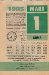 1 Mart 1985 Takvim Yaprağı EFM(N)6095 - 1