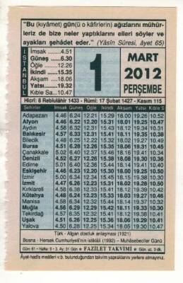 1 Mart 2012 Takvim Yaprağı EFM(N)1871 - 3