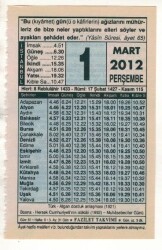 1 Mart 2012 Takvim Yaprağı EFM(N)1871 - 1