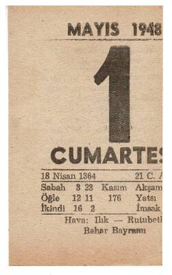 1 Mayıs 1948 Takvim Yaprağı EFM897 - 1