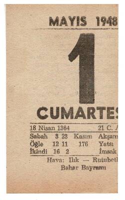 1 Mayıs 1948 Takvim Yaprağı EFM897 - 3