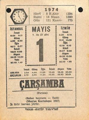 1 Mayıs 1974 Takvim Yaprağı - Doğum Günü Hediyesi EFM(N)12315 - 1