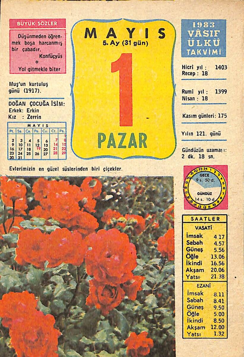 1 Mayıs 1983 Takvim Yaprağı - Doğum Günü Hediyesi EFMN13754 - 1