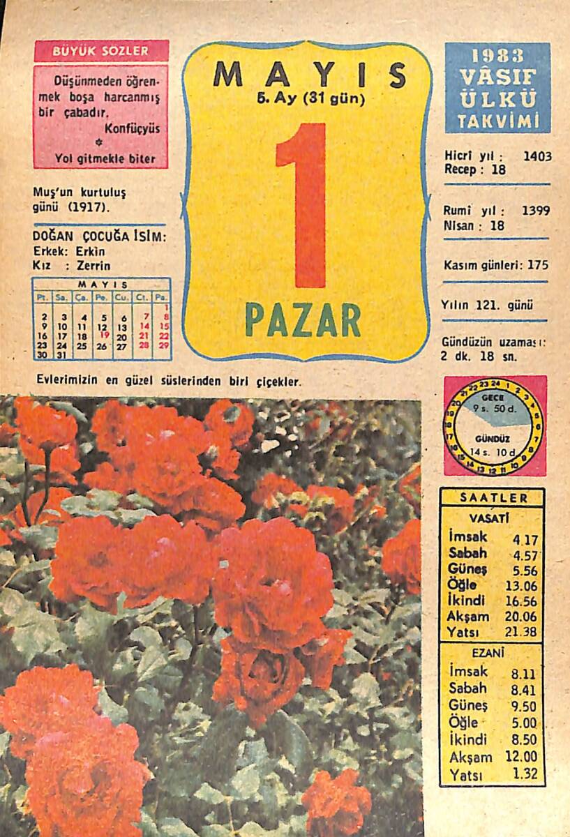 1 Mayıs 1983 Takvim Yaprağı - Doğum Günü Hediyesi EFMN15131 - 1