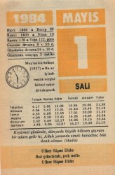 1 Mayıs 1984 Takvim Yaprağı EFM(N)6210 - Gökçekoleksiyon