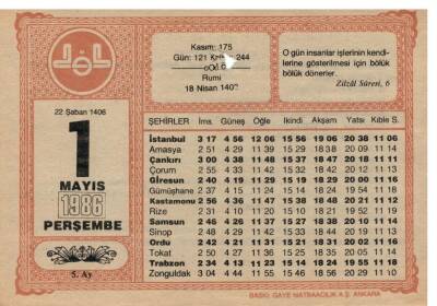 1 Mayıs 1986 Takvim Yaprağı EFM1038 - 1