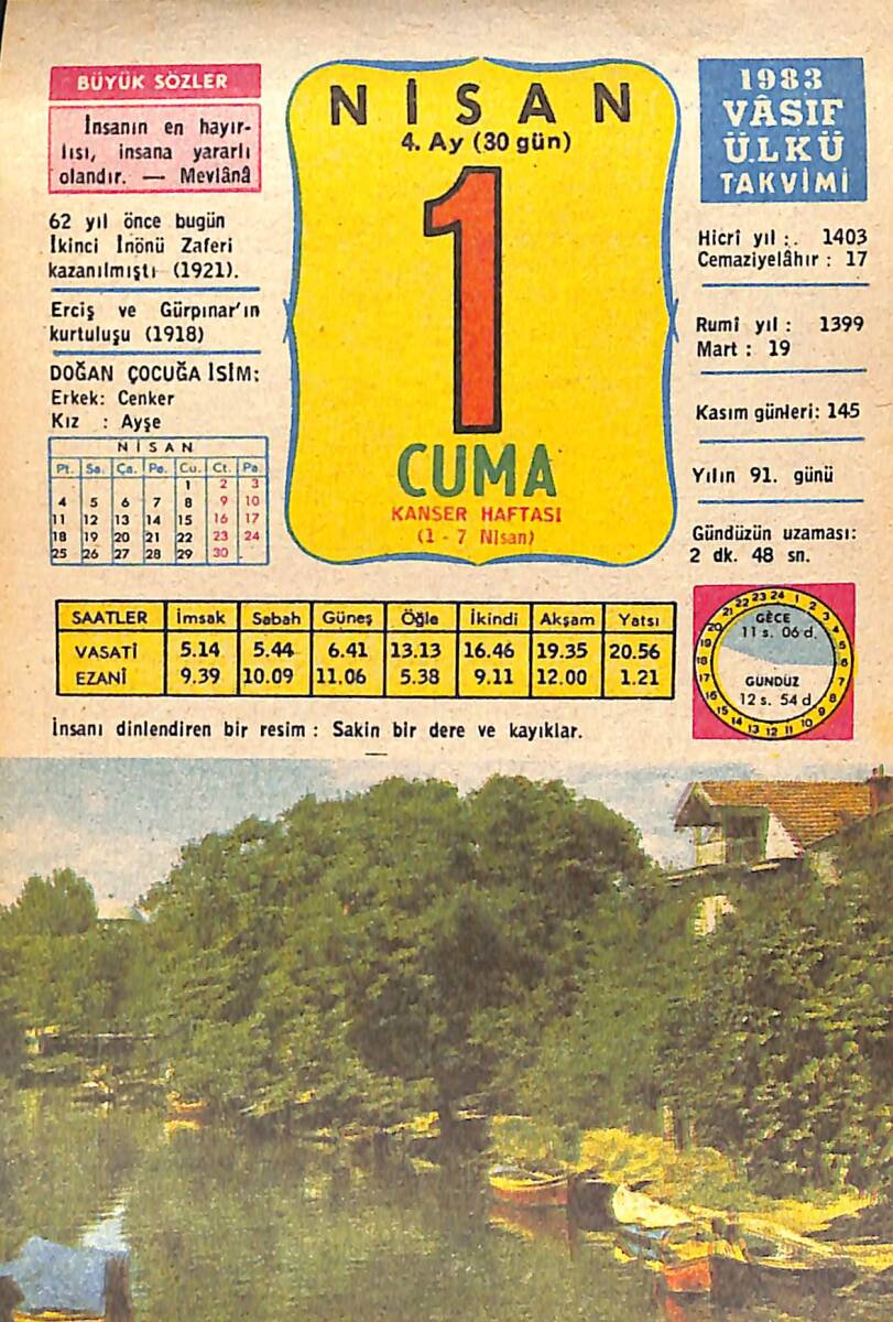 1 Nisan 1983 Takvim Yaprağı - Doğum Günü Hediyesi EFMN15159 - 1