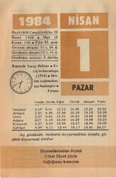 1 Nisan 1984 Takvim Yaprağı EFM(N)6184 - Gökçekoleksiyon