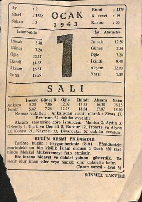 1 Ocak 1963 Takvim Yaprağı - Doğum Günü Hediyesi EFM(N)11419 - 1