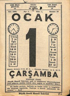 1 Ocak 1969 Takvim Yaprağı - Doğum Günü Hediyesi EFM(N)11046 - 1