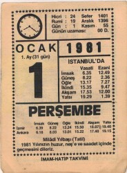 1 Ocak 1981 Takvim Yaprağı EFM(N)4647 - Gökçekoleksiyon