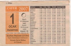 1 Ocak 2007 Takvim Yaprağı EFM(N)5088 - Gökçekoleksiyon