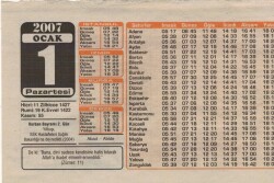 1 Ocak 2007 Takvim Yaprağı EFM(N)5119 - Gökçekoleksiyon