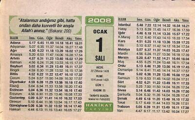 1 Ocak 2008 Takvim Yaprağı - Doğum Günü Hediyesi EFM(N)7467 - 1