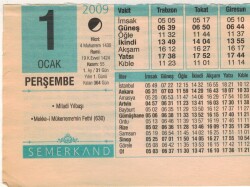 1 Ocak 2009 Takvim Yaprağı EFM(N)4957 - Gökçekoleksiyon