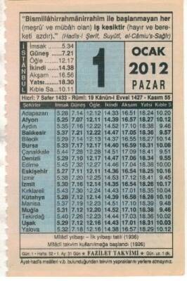 1 Ocak 2012 Takvim Yaprağı EFM(N)1484 - 4