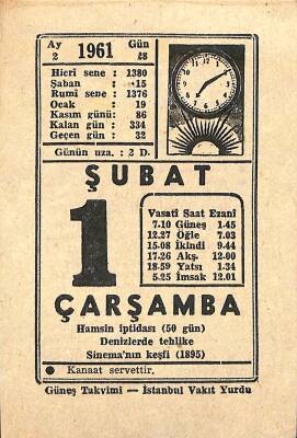 1 Şubat 1961 Takvim Yaprağı - Doğum Günü Hediyesi EFM(N)11223 - 1