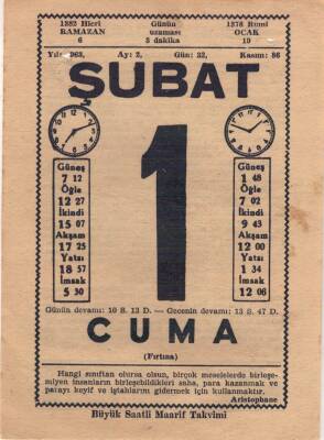 1 Şubat 1963 Takvim Yaprağı EFM(N)5690 - 1