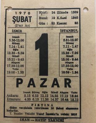 1 Şubat 1970 Takvim Yaprağı - Doğum Günü Hediyesi EFM(N)7751 - 1