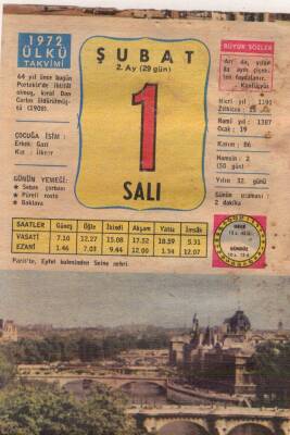 1 Şubat 1972 Takvim Yaprağı EFM(N)5462 - 1