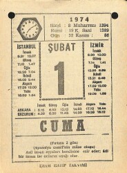 1 Şubat 1974 Takvim Yaprağı - Doğum Günü Hediyesi EFM(N)12286 - Gökçekoleksiyon