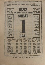 1 Şubat 1983 Takvim Yaprağı - Doğum Günü Hediyesi EFM(N)7798 - Gökçekoleksiyon