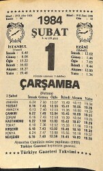 1 Şubat 1984 Takvim Yaprağı - Doğum Günü Hediyesi EFM(N)11172 - Gökçekoleksiyon