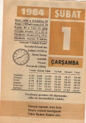 1 Şubat 1984 Takvim Yaprağı EFM(N)5324 - Gökçekoleksiyon