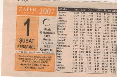1 Şubat 2007 Takvim Yaprağı EFM(N)5634 - 2