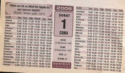1 Şubat 2008 Takvim Yaprağı - Doğum Günü Hediyesi EFM(N)7495 - 1