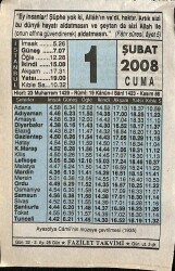 1 Şubat 2008 Takvim Yaprağı - Doğum Günü Hediyesi EFM(N)7525 - Gökçekoleksiyon