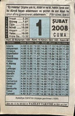 1 Şubat 2008 Takvim Yaprağı - Doğum Günü Hediyesi EFM(N)7525 - 1