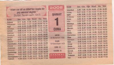 1 Şubat 2008 Takvim Yaprağı EFM(N)5548 - 1