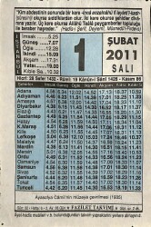 1 Şubat 2011 Takvim Yaprağı - Doğum Günü Hediyesi EFM(N)7554 - Gökçekoleksiyon