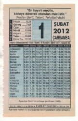 1 Şubat 2012 Takvim Yaprağı EFM(N)1842 - Gökçekoleksiyon