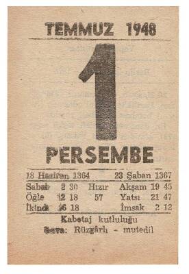 1 Temmuz 1948 Takvim Yaprağı EFM877 - 1