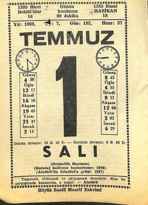 1 Temmuz 1969 Takvim Yaprağı - Doğum Günü Hediyesi EFM(N)11636 - 1