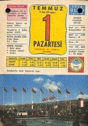 1 Temmuz 1974 Takvim Yaprağı - Doğum Günü Hediyesi EFM(N)9434 - Gökçekoleksiyon