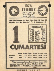 1 Temmuz 1978 Takvim Yaprağı - Doğum Günü Hediyesi EFMN15359 - Gökçekoleksiyon