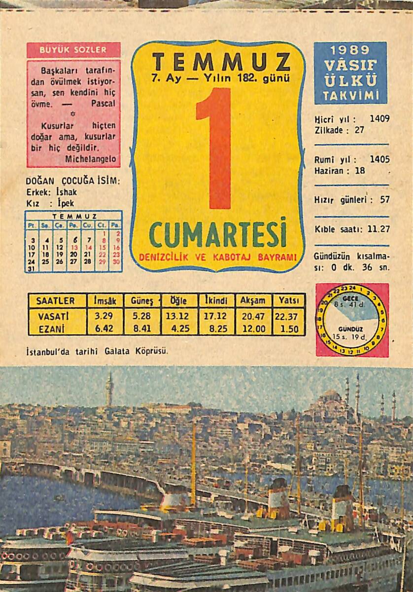 1 Temmuz 1989 Takvim Yaprağı - Doğum Günü Hediyesi EFMN13905 - 1