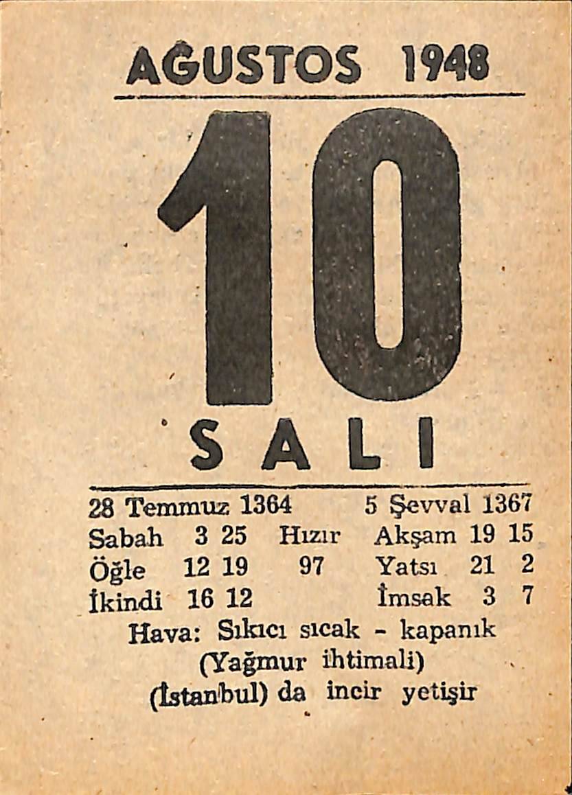 10 Ağustos 1948 Takvim Yaprağı - Doğum Günü Hediyesi EFMN14428 - 1