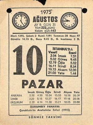 10 Ağustos 1975 Takvim Yaprağı - Doğum Günü Hediyesi EFM(N)9646 - 1