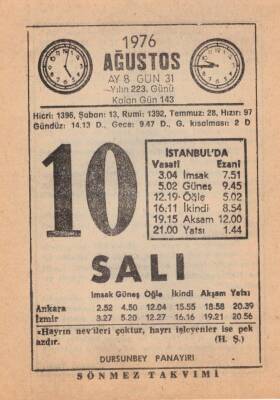 10 Ağustos 1976 Takvim Yaprağı EFM(N)2319 - 3